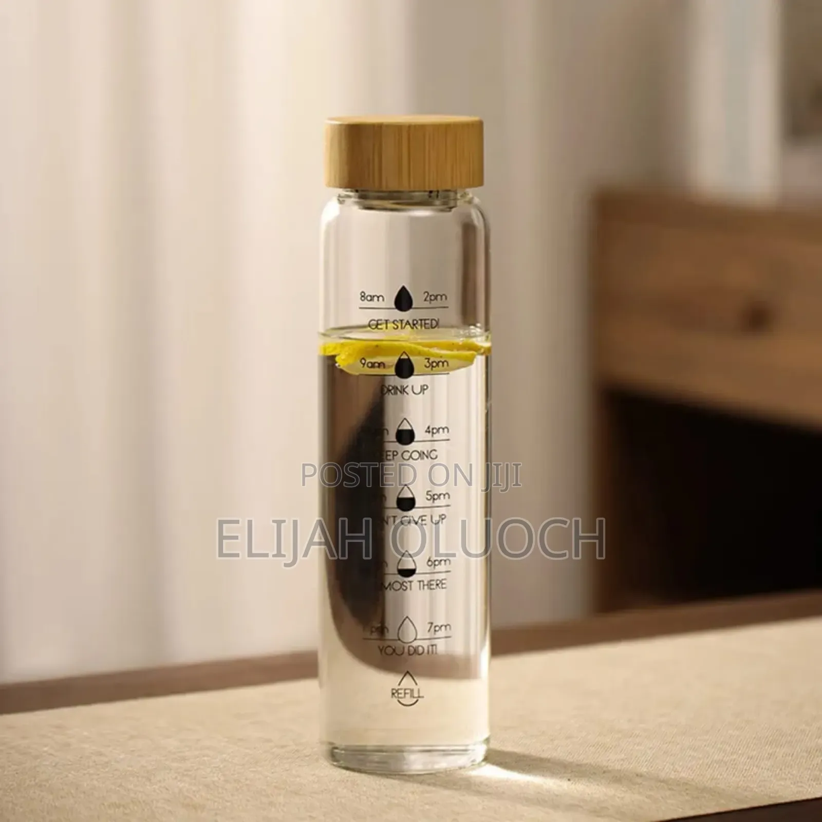 Motivational Time Marker Borosilicate Bottle With Bamboo Lid