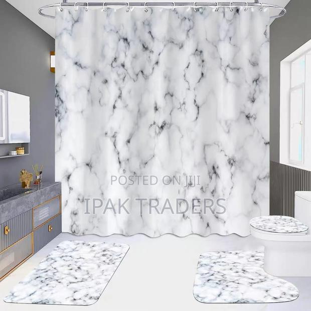 4pcs Bathroom Set – Matching Shower Curtain, Rugs, and Toilet Cover