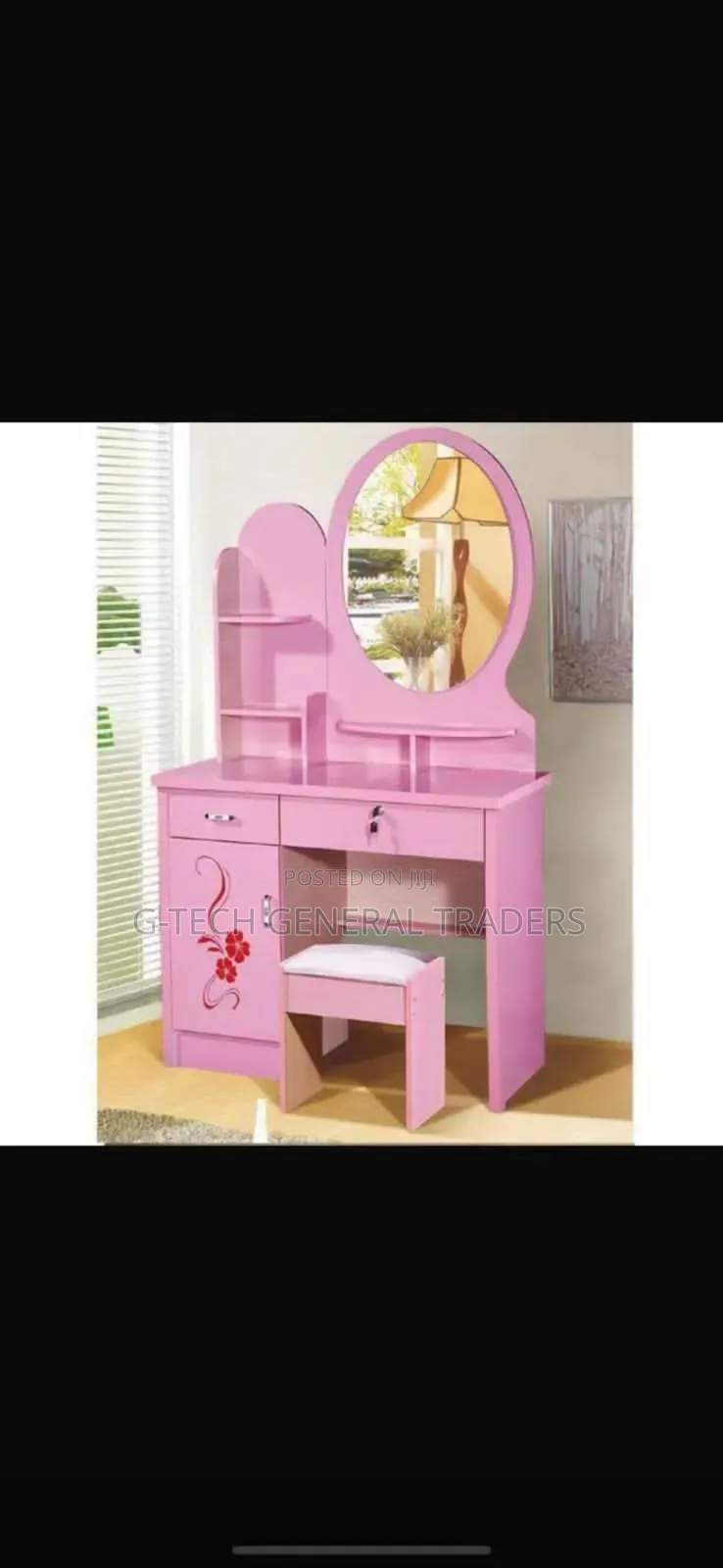 Pink Executive Dressing Table With Round Mirror