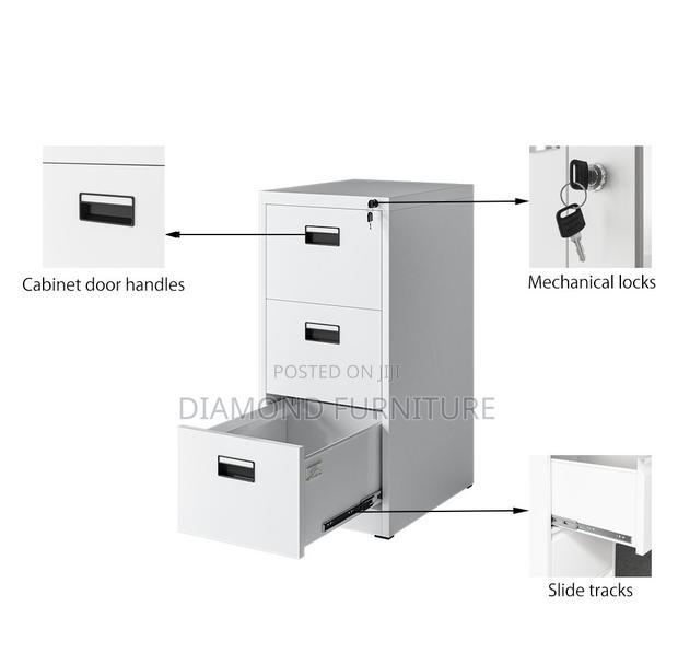 Durable 3-Drawer Metallic Office Filing Cabinet Unit - thumbnail 5