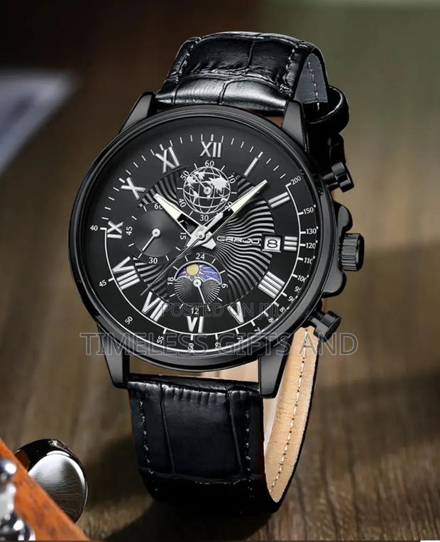 Crrju Chronograph Men All Black Leather Watch