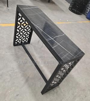 Black Rectangle Console Table With Laser-Cut Designs. - thumbnail 2