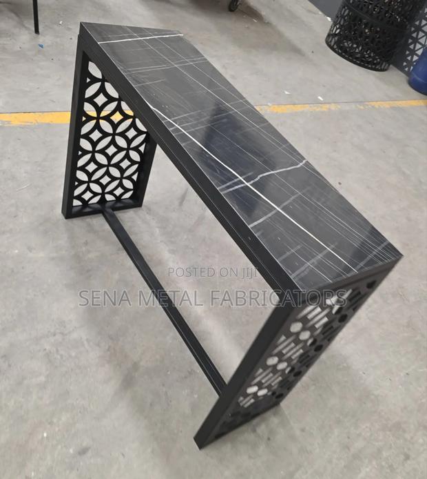 Black Rectangle Console Table With Laser-Cut Designs. - main view