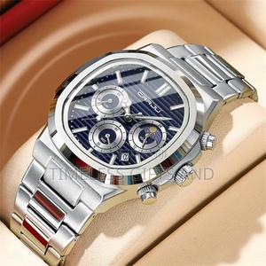 Crrju Silver Blue Face Men Fashion Chronograph Watch