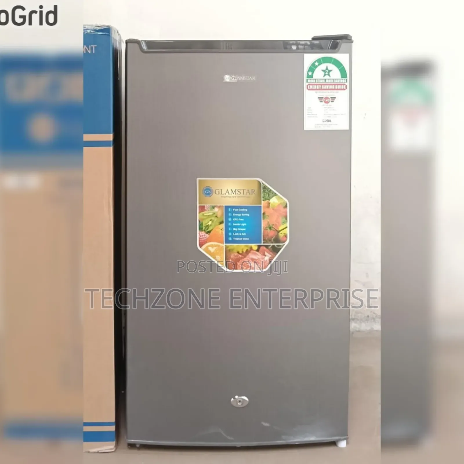Glamstar GFR-120s - 90l Single Door Fridge, Grey Led Display Lights,