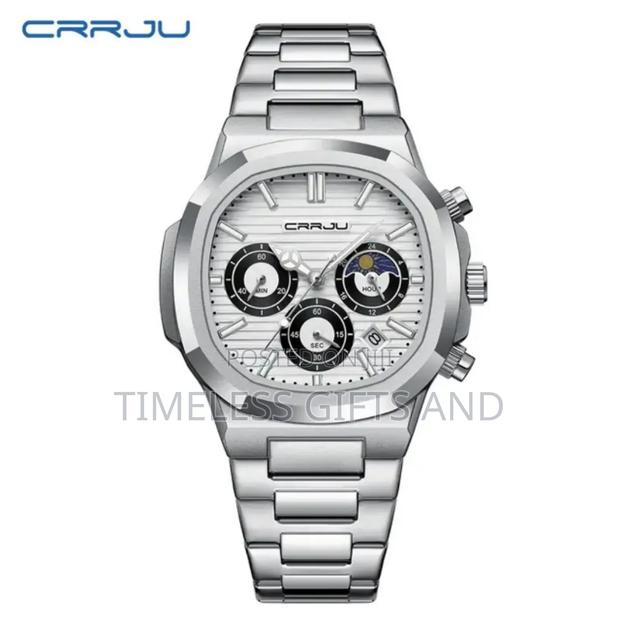 Crrju Men White Face Chronograph Stainless Watch - main view