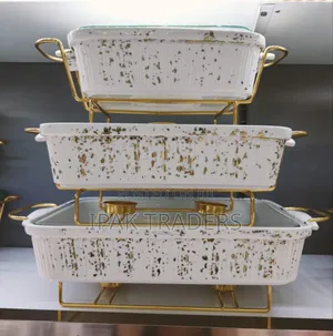 3pcs White Gold Ceramic Chaffing Dish
 Sizes 2pcs 2.5ltrs, 1pc
