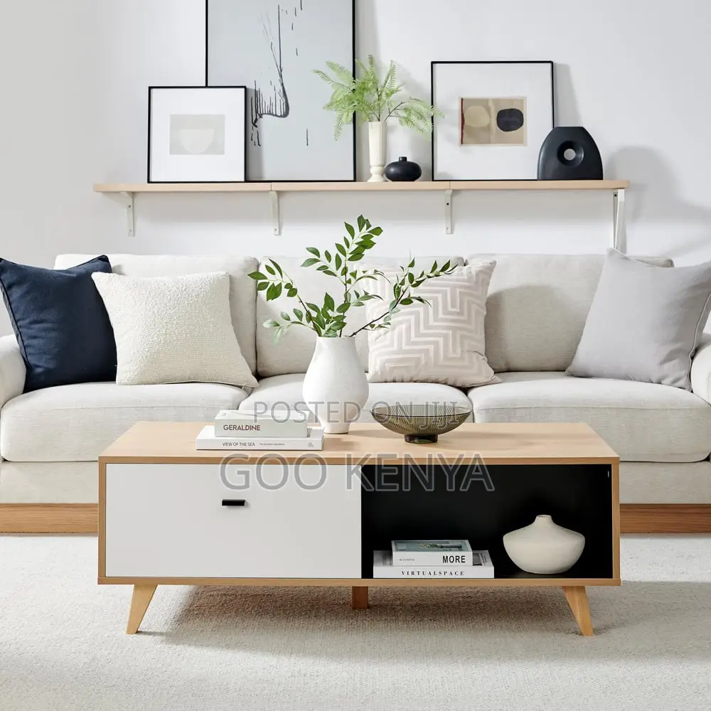 Home Table; Rectangular Coffee Table With Wooden Top and Storage