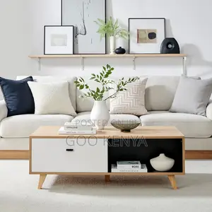 Home Table; Rectangular Coffee Table With Wooden Top and Storage