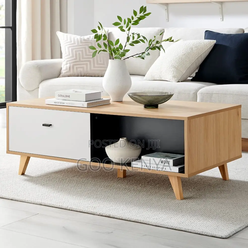 Home Table; Rectangular Coffee Table With Wooden Top and Storage