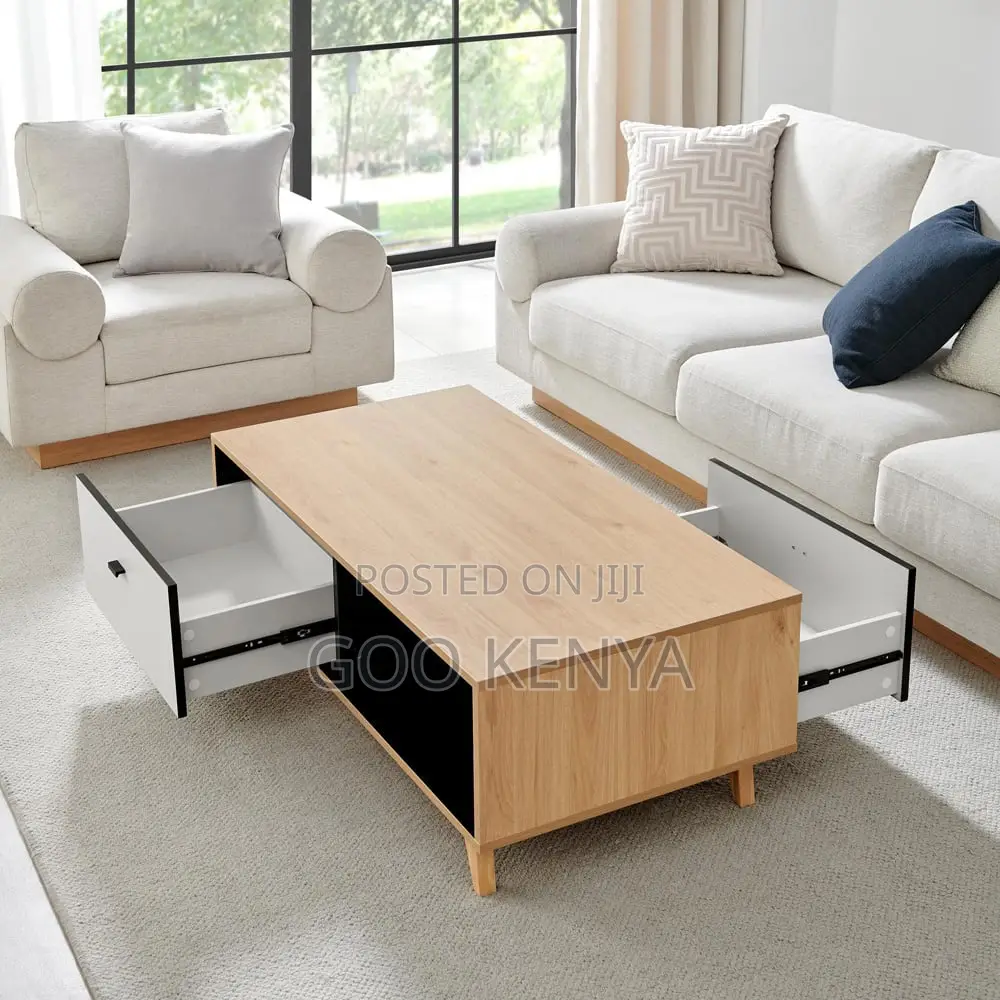 Home Table; Rectangular Coffee Table With Wooden Top and Storage