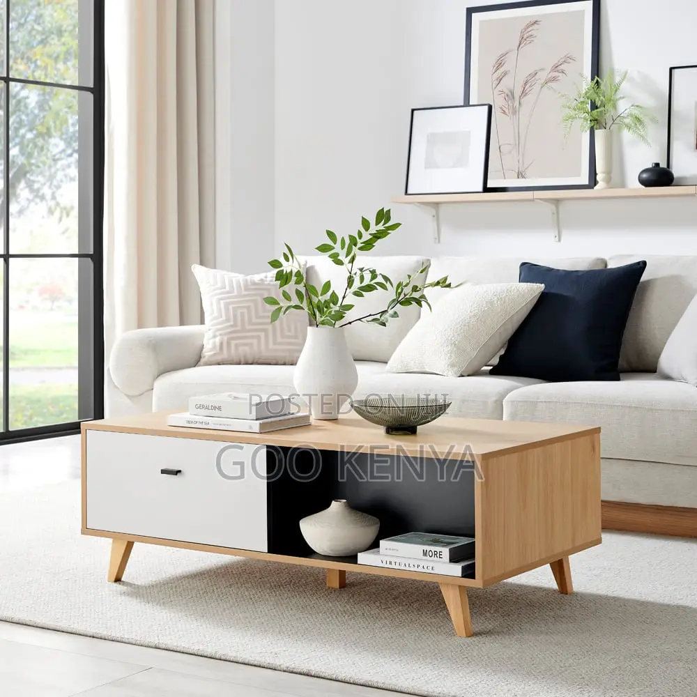 Home Table; Rectangular Coffee Table With Wooden Top and Storage