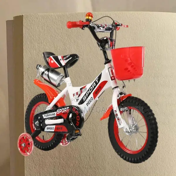 White and Red Bike for Kids With Water Bottle Holder and Stabilisers