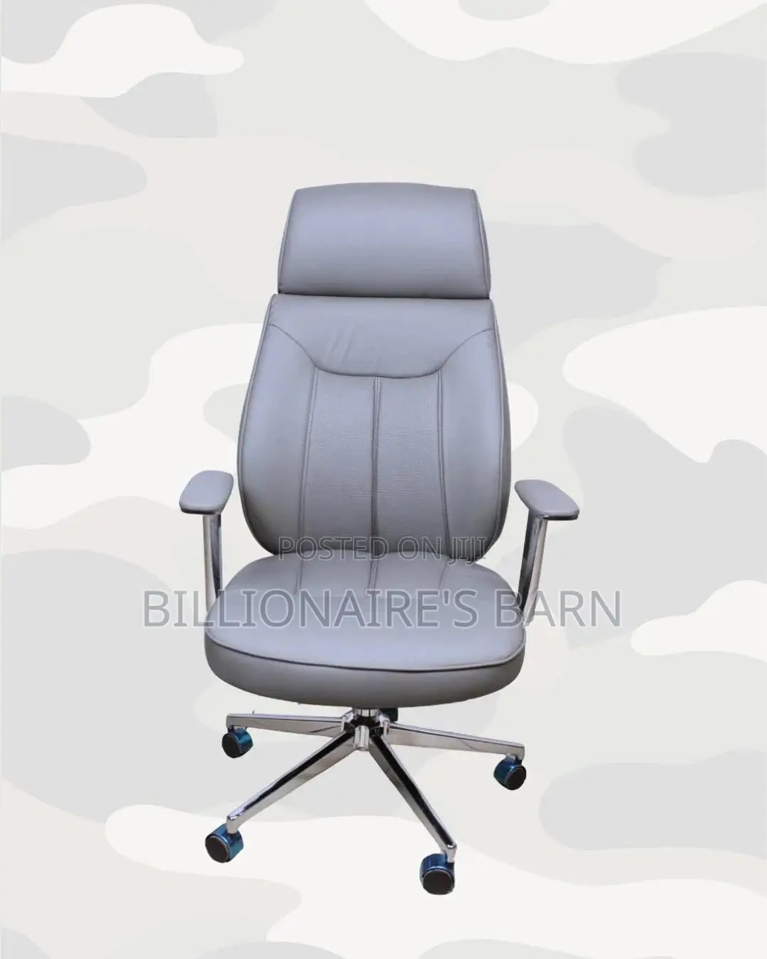 Modern Grey Executive Leather Office Chair — Smooth-rolling Mobility