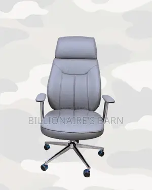 Modern Grey Executive Leather Office Chair — Smooth-rolling Mobility