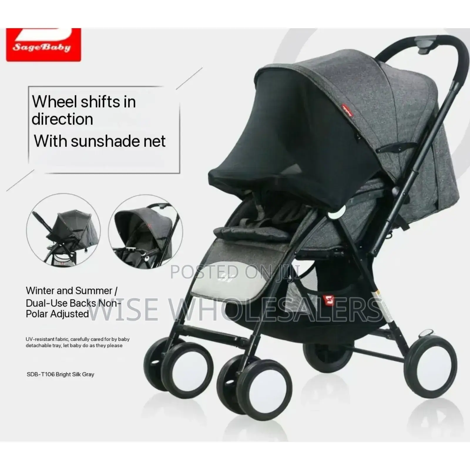 Reversible Handle Pushchair Baby Stroller With Mosquito Net, Easy Fold