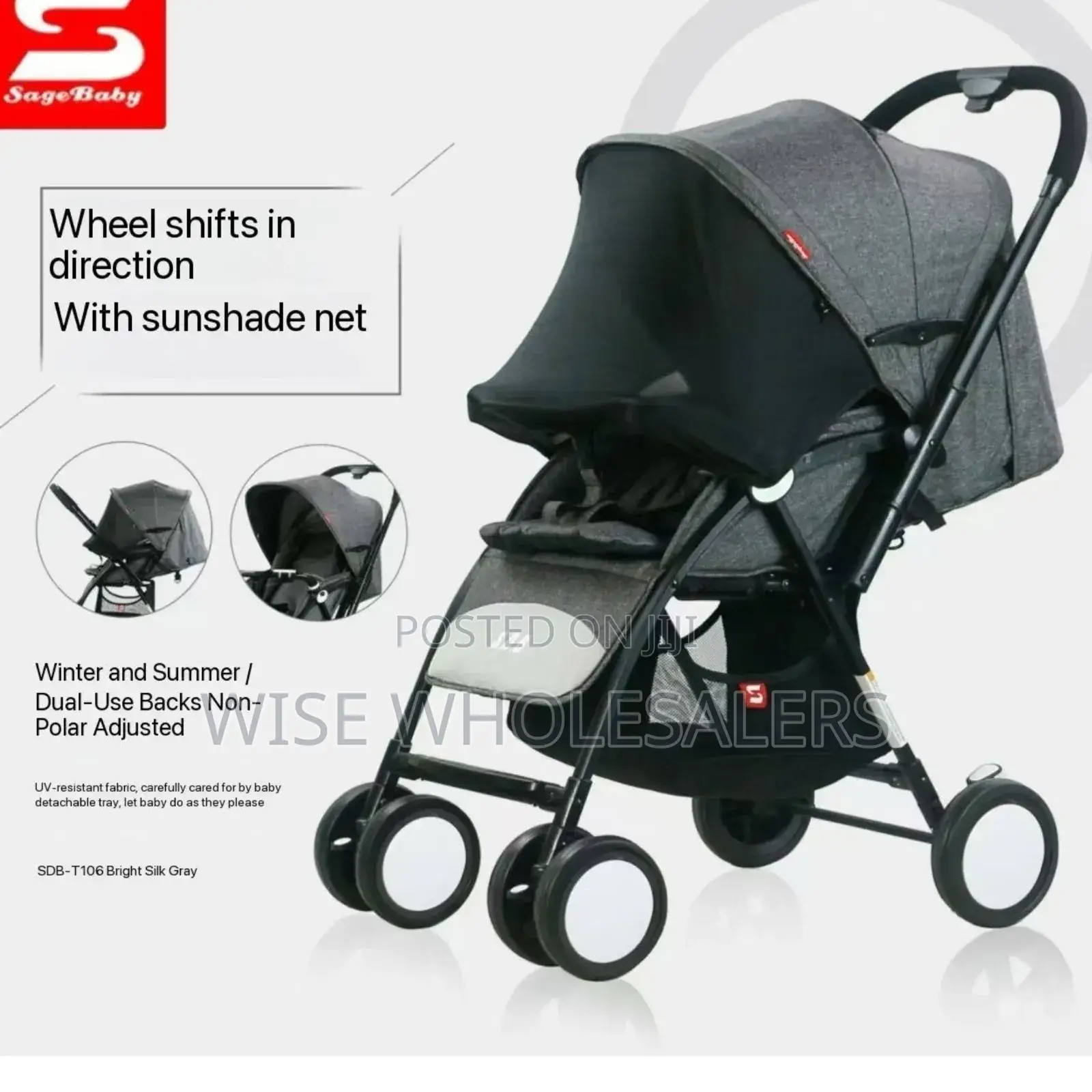 Reversible Handle Pushchair Baby Stroller With Mosquito Net, Easy Fold