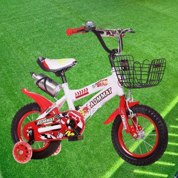 Red and White Kids Cycle 12-16 Inch With Water Bottle and Side Wheels