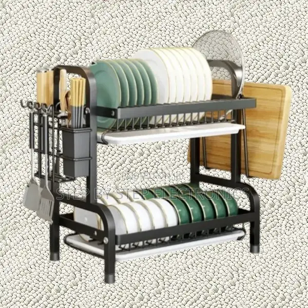 Durable 2-Tier Modern Dish Rack Elegant Space-Saving Kitchen Organizer