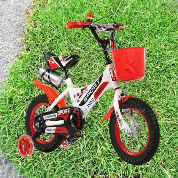 Red and White Bike With Bottle, Bracket and Training Wheels– Kids 2–11
