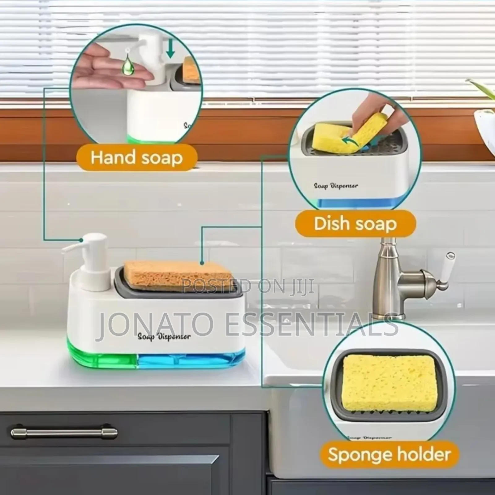 2 in 1 Dish Soap Dispenser and Sponge Holder for Kitchen Sink