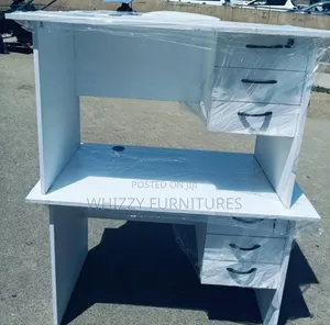 White Study Desk With a Hutch and Drawers