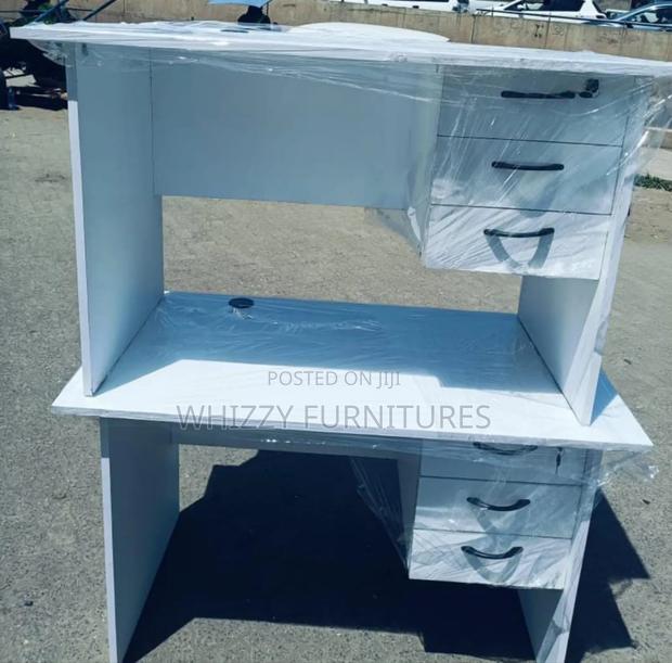 White Study Desk With a Hutch and Drawers