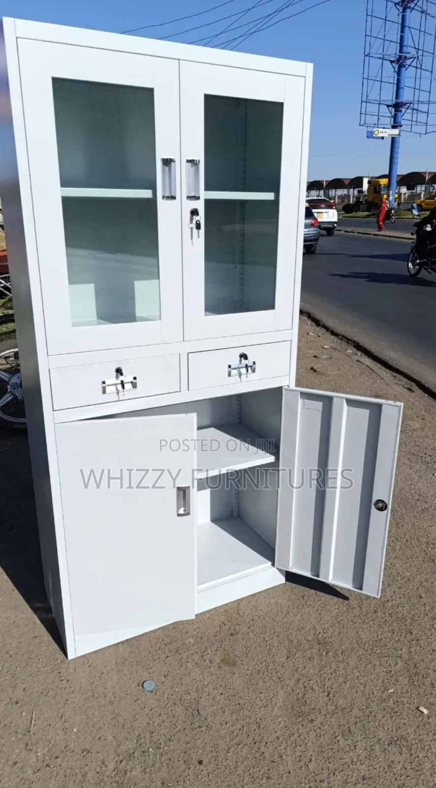 Two-Door,Half-Glass Metallic Filing Cabinet