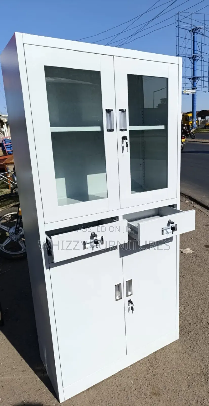 Two-Door,Half-Glass Metallic Filing Cabinet