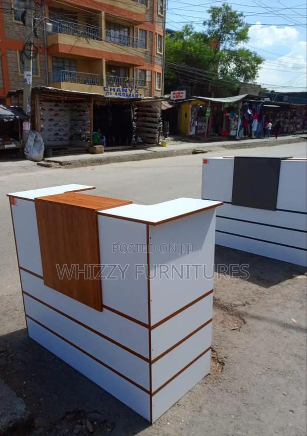 White and Brown Reception Desk With Laminated MDF Board - main view