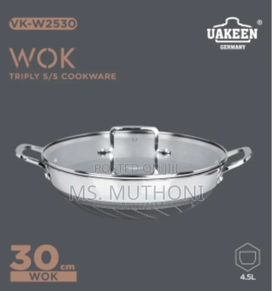4.5 L Tripply S/S Stainless 30 Cm Wok Pan Compatible With All Stoves