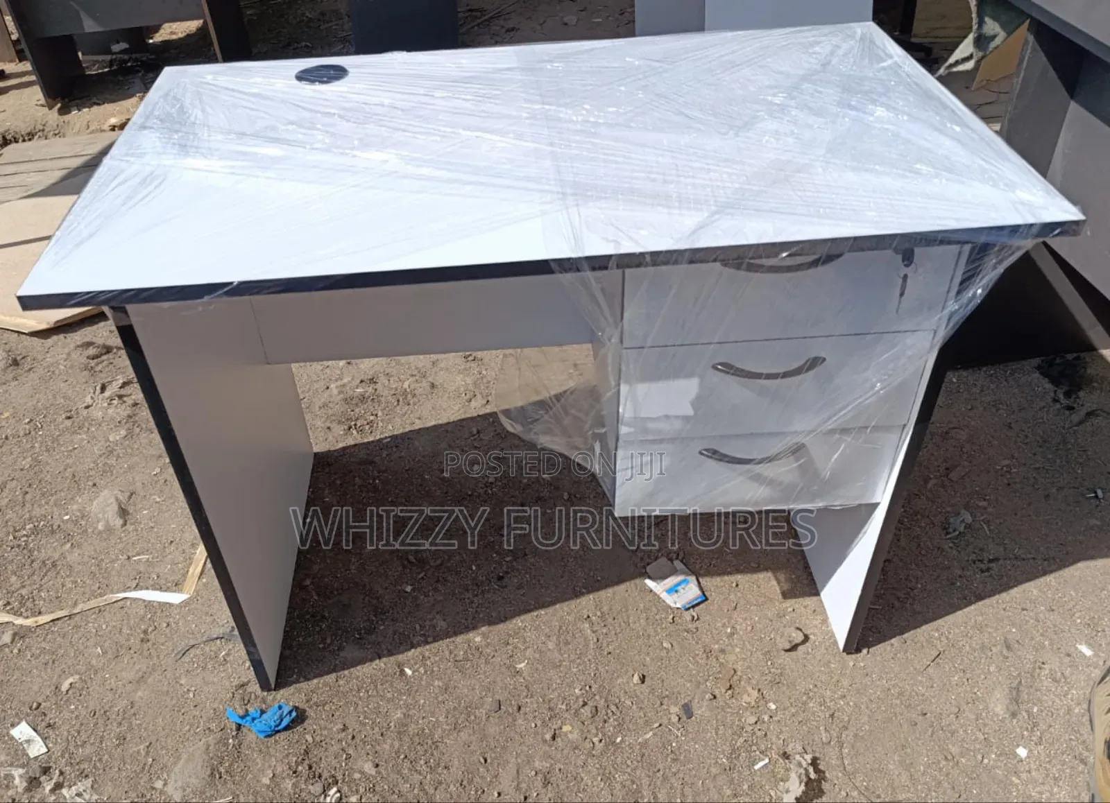White Office Desk With Three Lockable Drawers