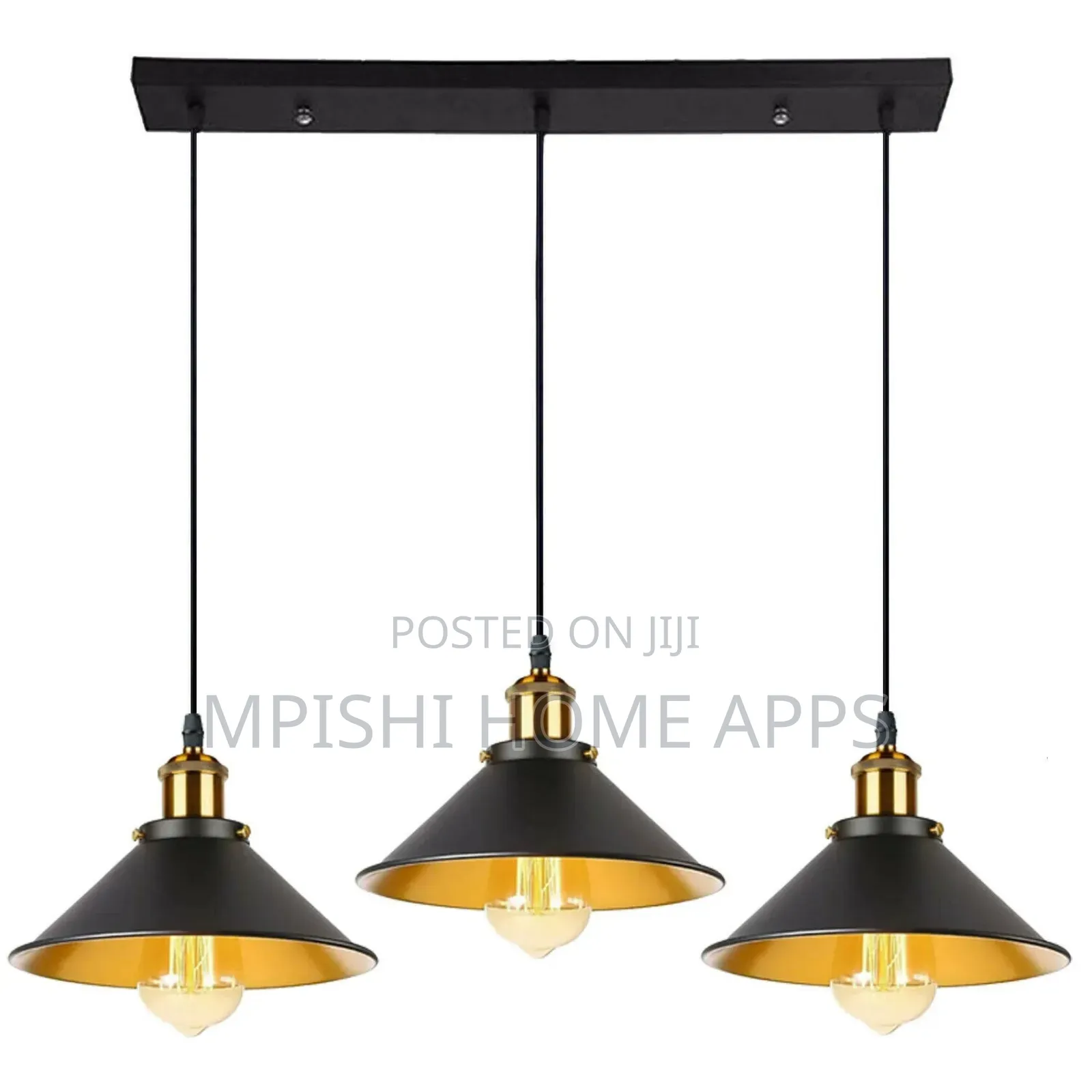 3-in-1 Industrial-Style Pendant Light With Black and Gold Metal Shades