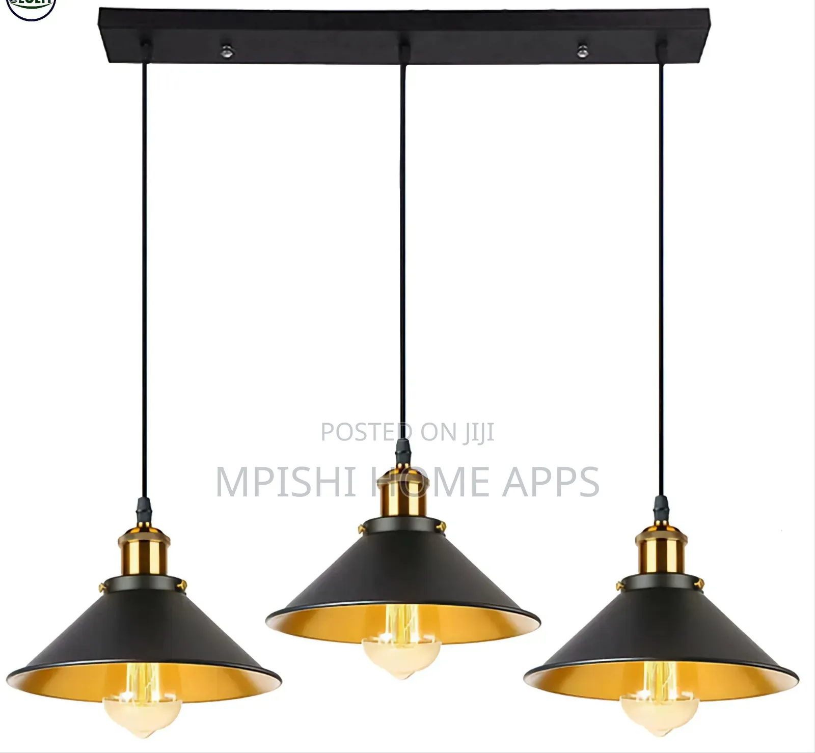 3-in-1 Industrial-Style Pendant Light With Black and Gold Metal Shades