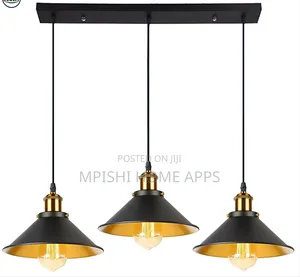 3-in-1 Industrial-Style Pendant Light With Black and Gold Metal Shades