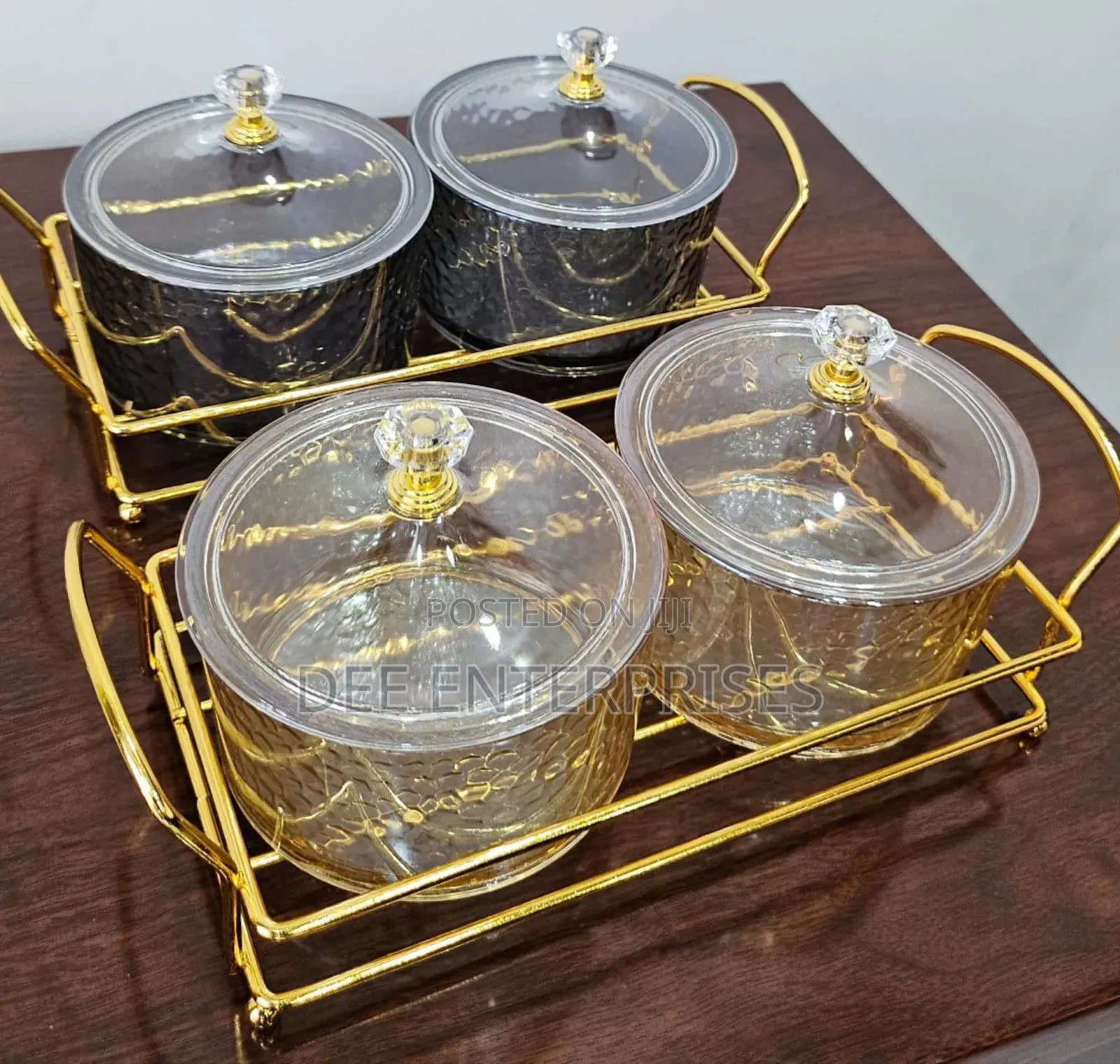 2in1 Heavy Glass Golden Sugar Dish