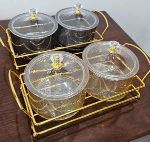 2in1 Heavy Glass Golden Sugar Dish