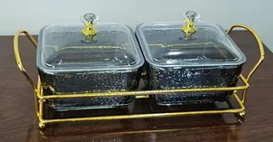 2in1 Heavy Glass Golden Sugar Dish