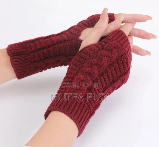 Black,White,Red,Black,Grey,Maroon Brawn Knitted Fingerless Gloves - main view