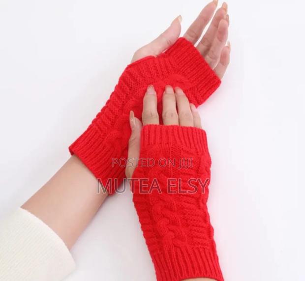 Black,White,Red,Black,Grey,Maroon Brawn Knitted Fingerless Gloves - thumbnail 2