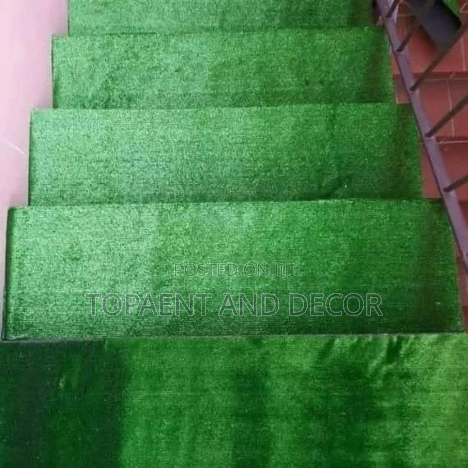 Stylish Stairs With Artificial Green Grass Carpet