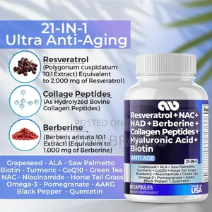 Anti-aging Resveratrol Nad+ Hyaluronic–21-in-1 Hair, Skin, Nail Boost