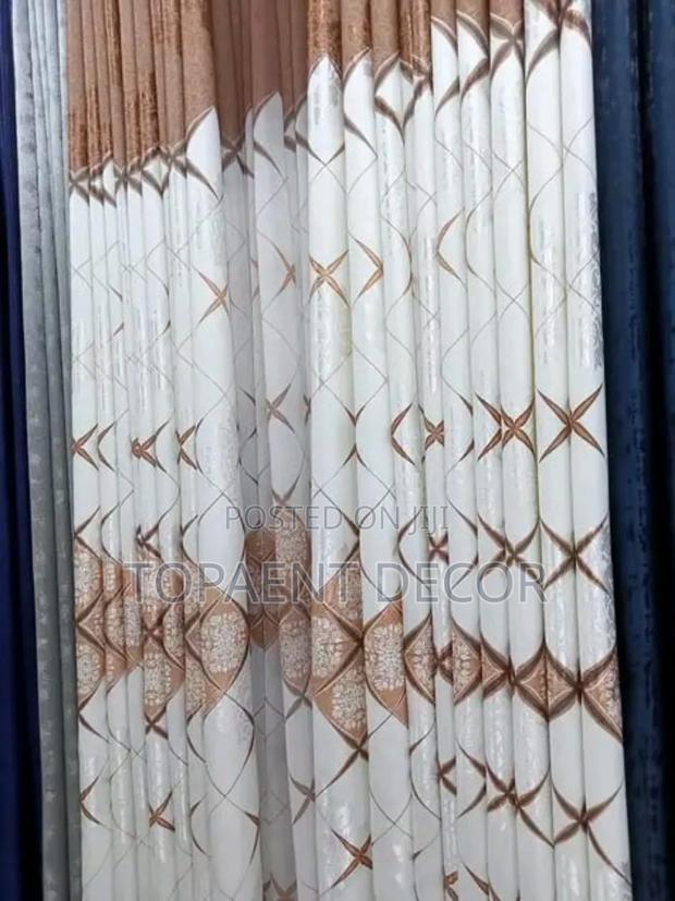 White Window Curtains With Brown Flowerings - main view