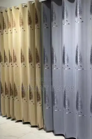 Tree Themed Grey and Brown Window and Door Curtains