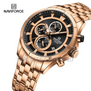 Naviforce 8046 Rose Gold Black Face Chronograph Men Stainless Watch