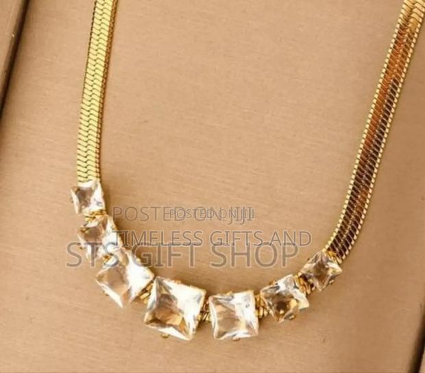 Ladies Gold Chain With Square Crystal Pendants - thumbnail 3