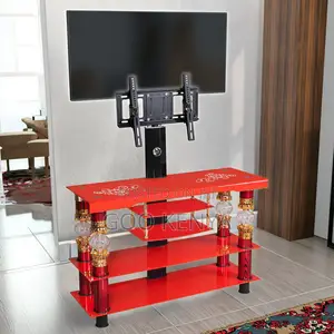 Home Tv Stand; Modern Entertainment Tv Unit With Glass Top and Mount