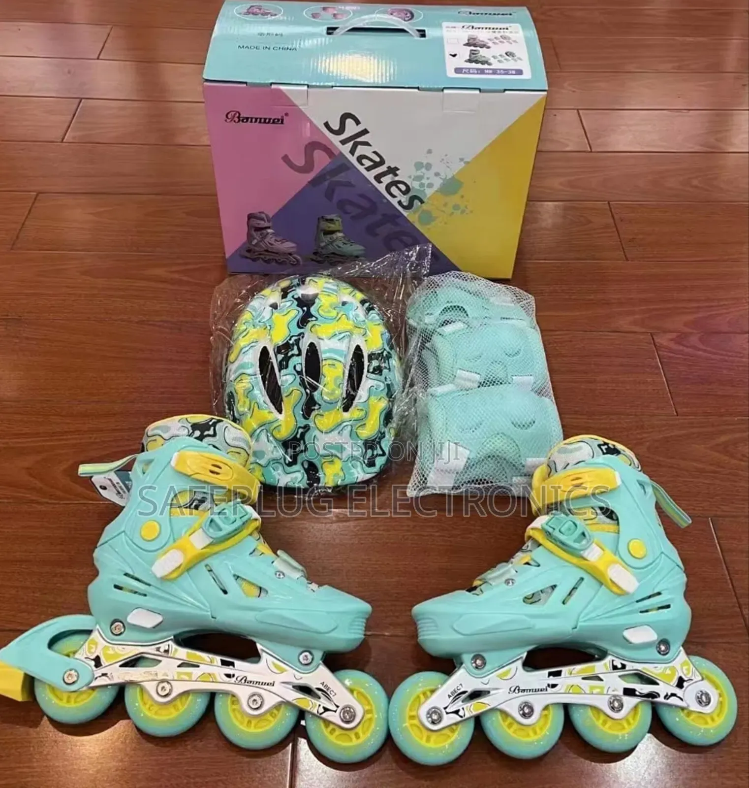 Kids Roller Skate Full Kit - Protective Gears (Colorful Pattern)