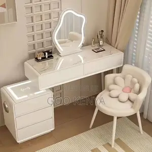 Home Dressing Table; Elegant Wood Makeup Table With Storage and Stool