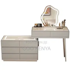 Home Dressing Table; Elegant Wood Makeup Table With Storage and Stool
